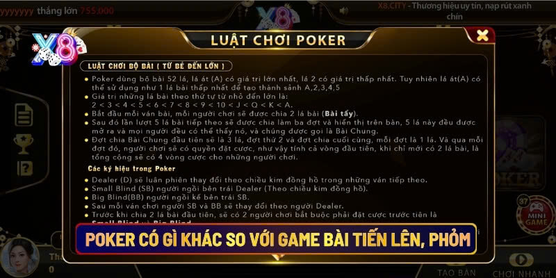 Poker có gì khác so với game bài tiến lên, phỏm
